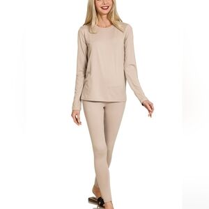 Zenana Microfiber Round Neck Top and Leggings Set